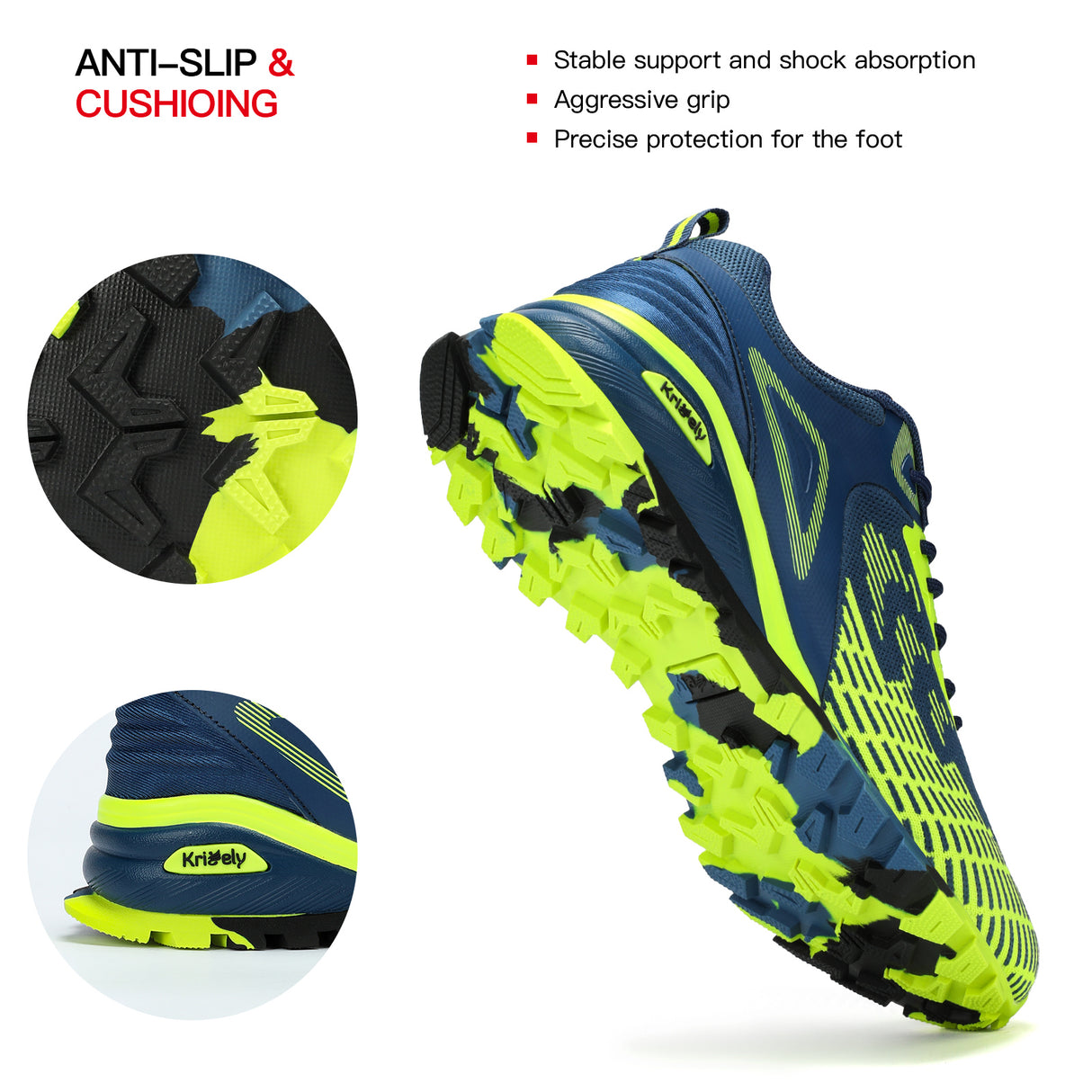 Kricely Men's Trail Running Shoes Non Slip Hiking Shoes Tennis Shoes Fashion Sneakers Workout Footwear
