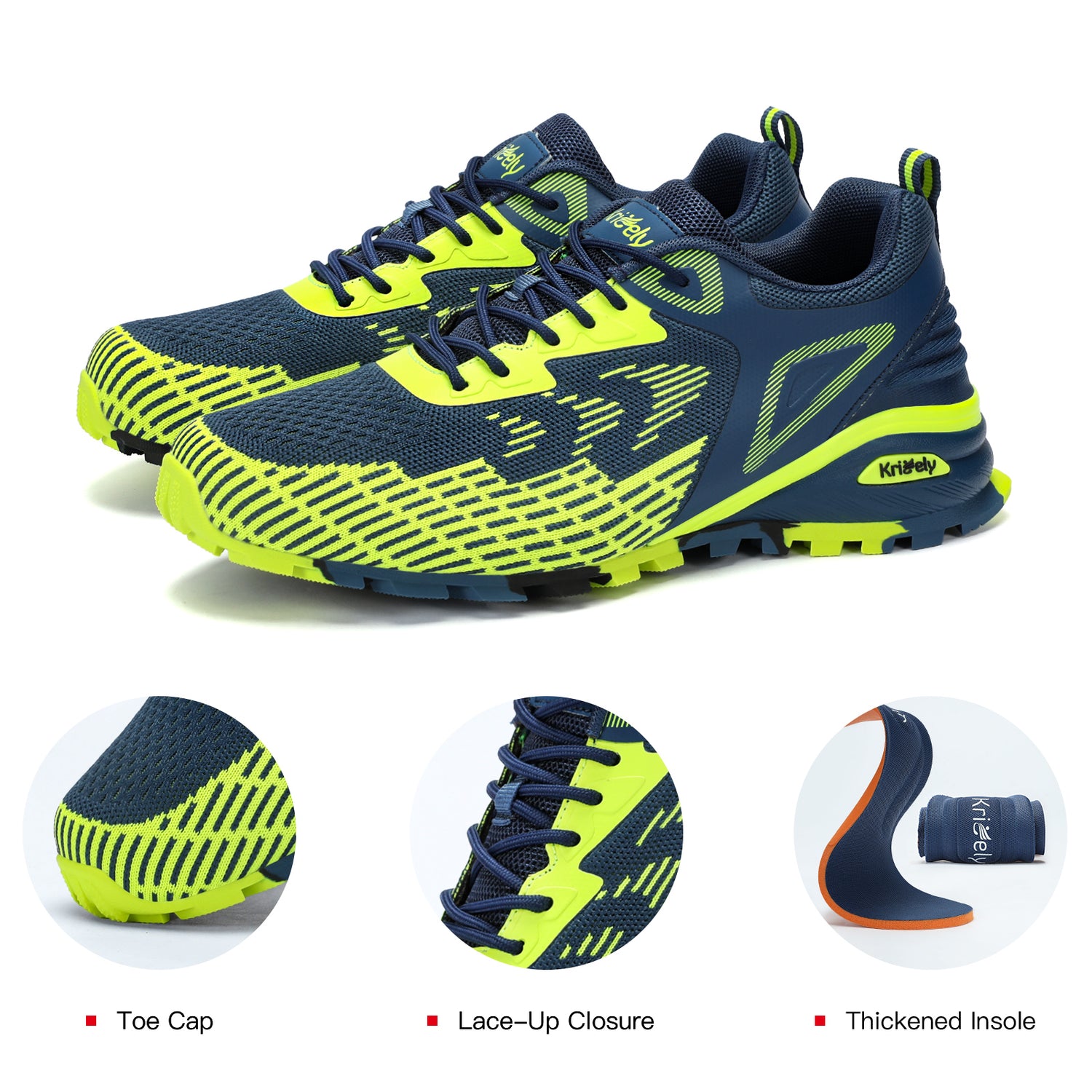 Kricely Men's Trail Running Shoes Non Slip Hiking Shoes Tennis Shoes Fashion Sneakers Workout Footwear
