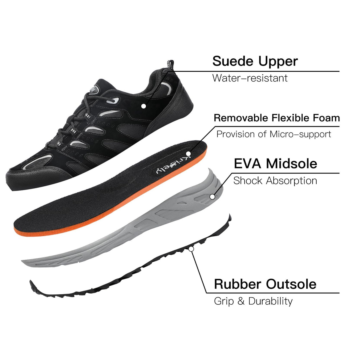 Kricely Men's Low Top Hiking Shoes Waterproof Suede Lightweight Anti Slip Trekking Shoes for Outdoor Trailing Camping Backpacking Running Walking