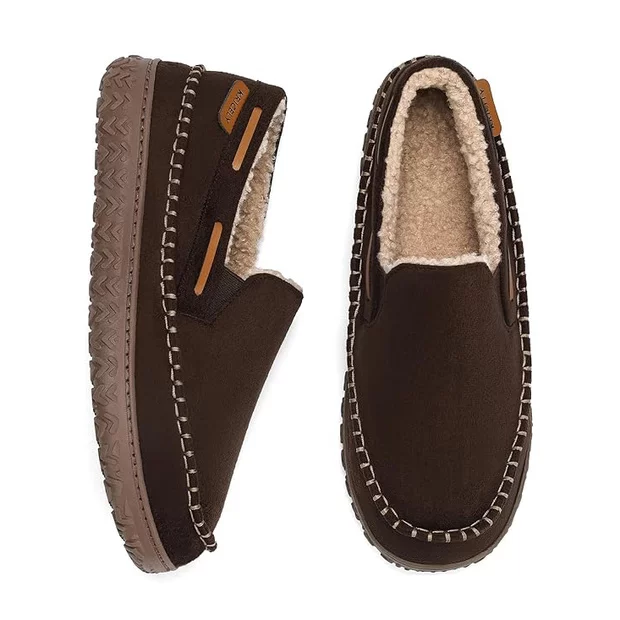 Kricely Mens Moccasin Slippers Slip On House Slippers for Men Indoor & Outdoor Warm Fuzzy Comfort Loafer Slipper Suede Moccasins Shoes