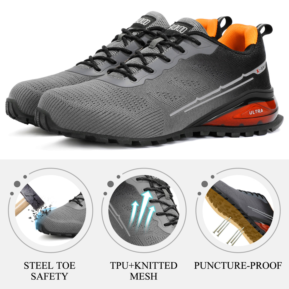 Steel Toe Shoes for Men Composite Work Shoes Comfortable Puncture Proof Lightweight Indestructible Sneakers