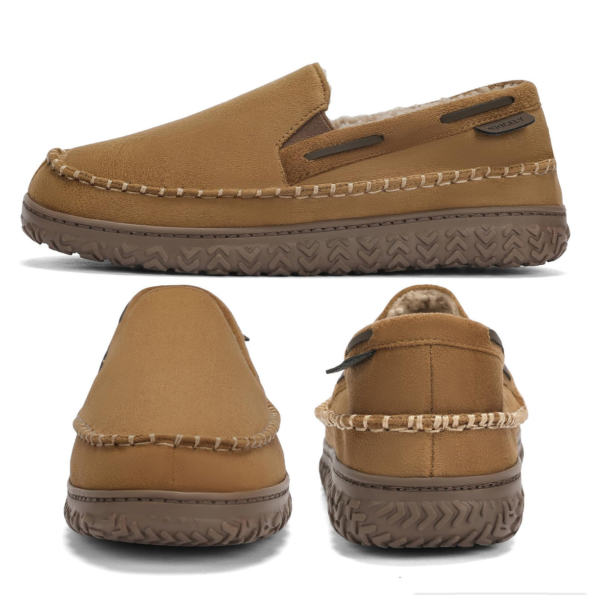 Kricely Mens Moccasin Slippers Slip On House Slippers for Men Indoor & Outdoor Warm Fuzzy Comfort Loafer Slipper Suede Moccasins Shoes