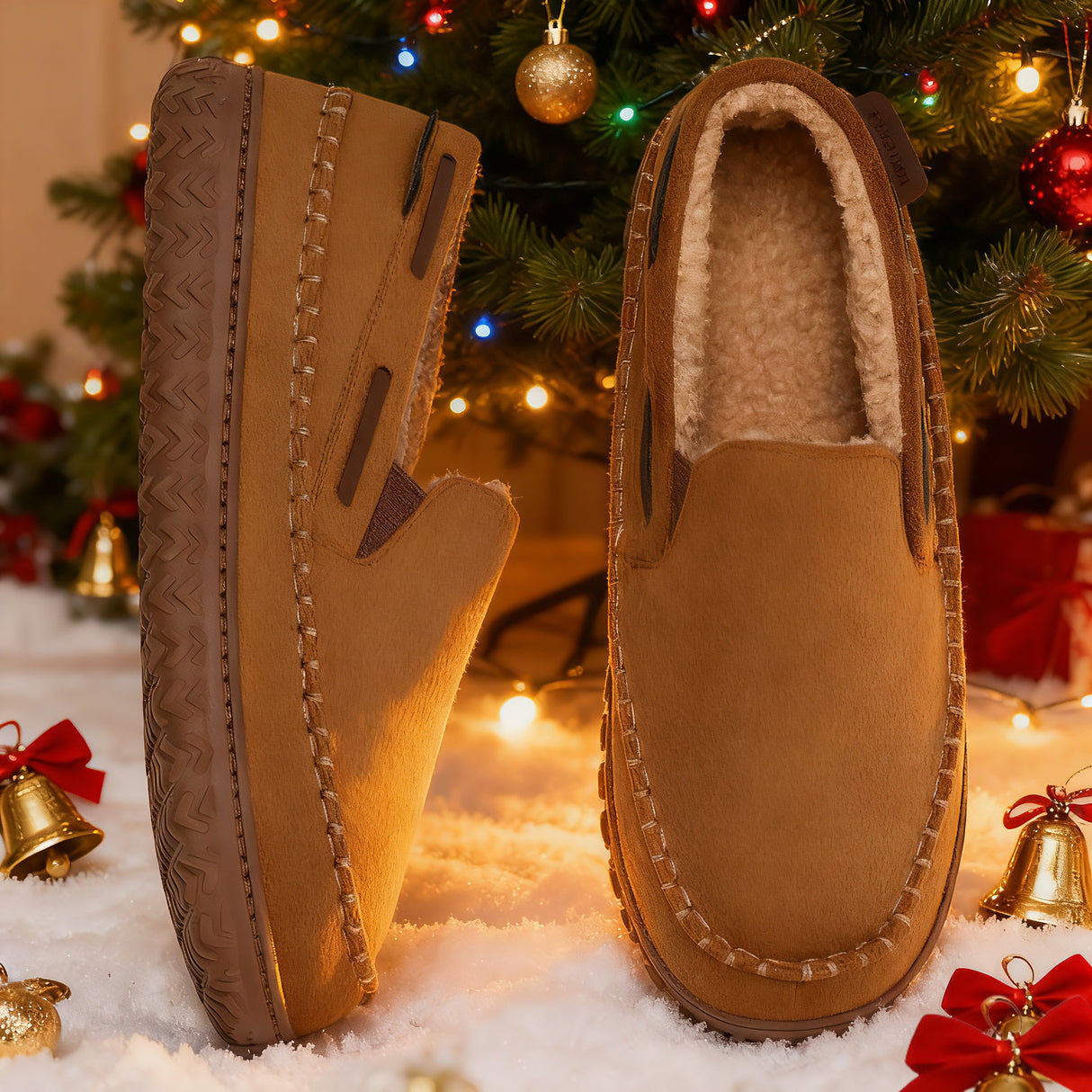 Kricely Mens Moccasin Slippers Slip On House Slippers for Men Indoor & Outdoor Warm Fuzzy Comfort Loafer Slipper Suede Moccasins Shoes