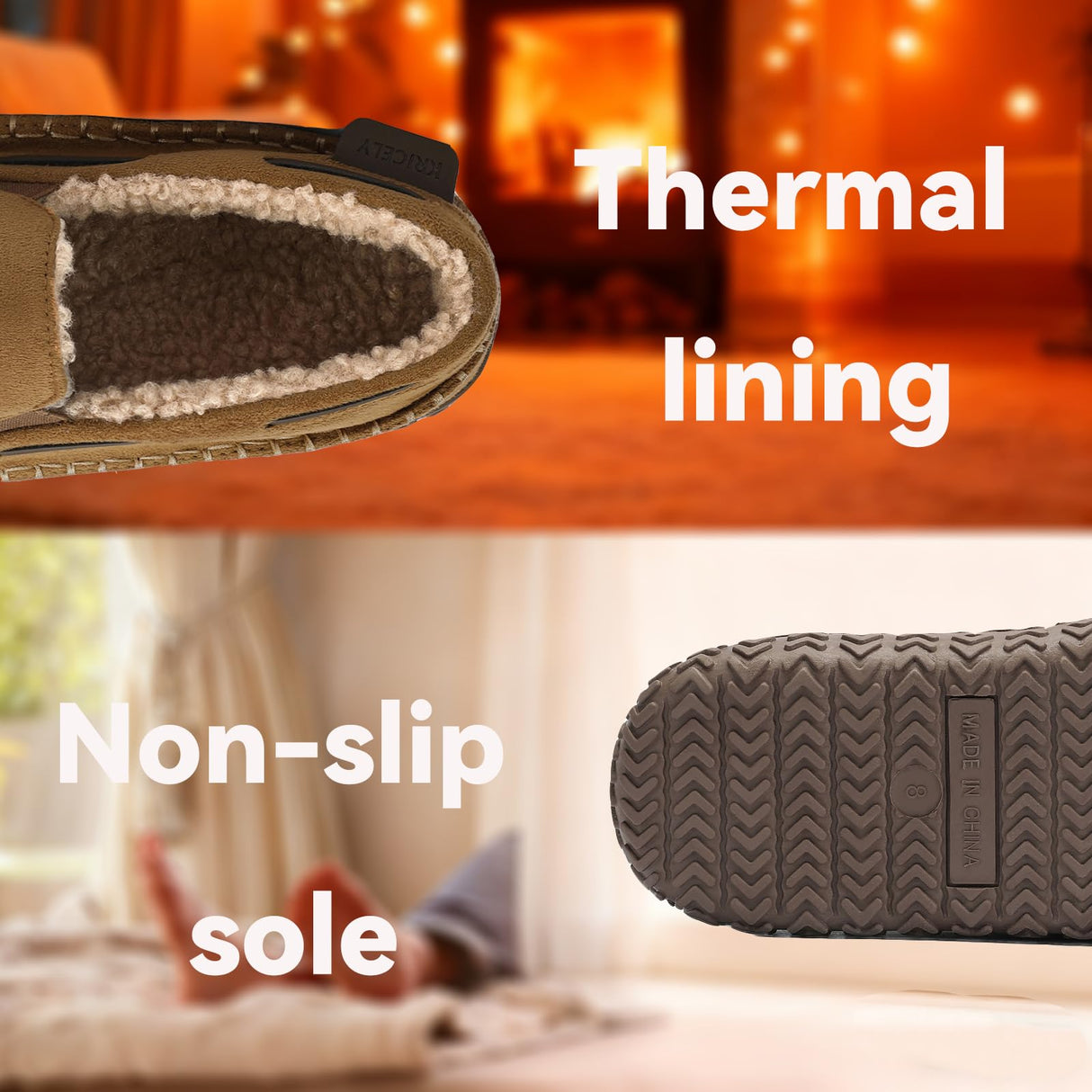 Kricely Mens Moccasin Slippers Slip On House Slippers for Men Indoor & Outdoor Warm Fuzzy Comfort Loafer Slipper Suede Moccasins Shoes