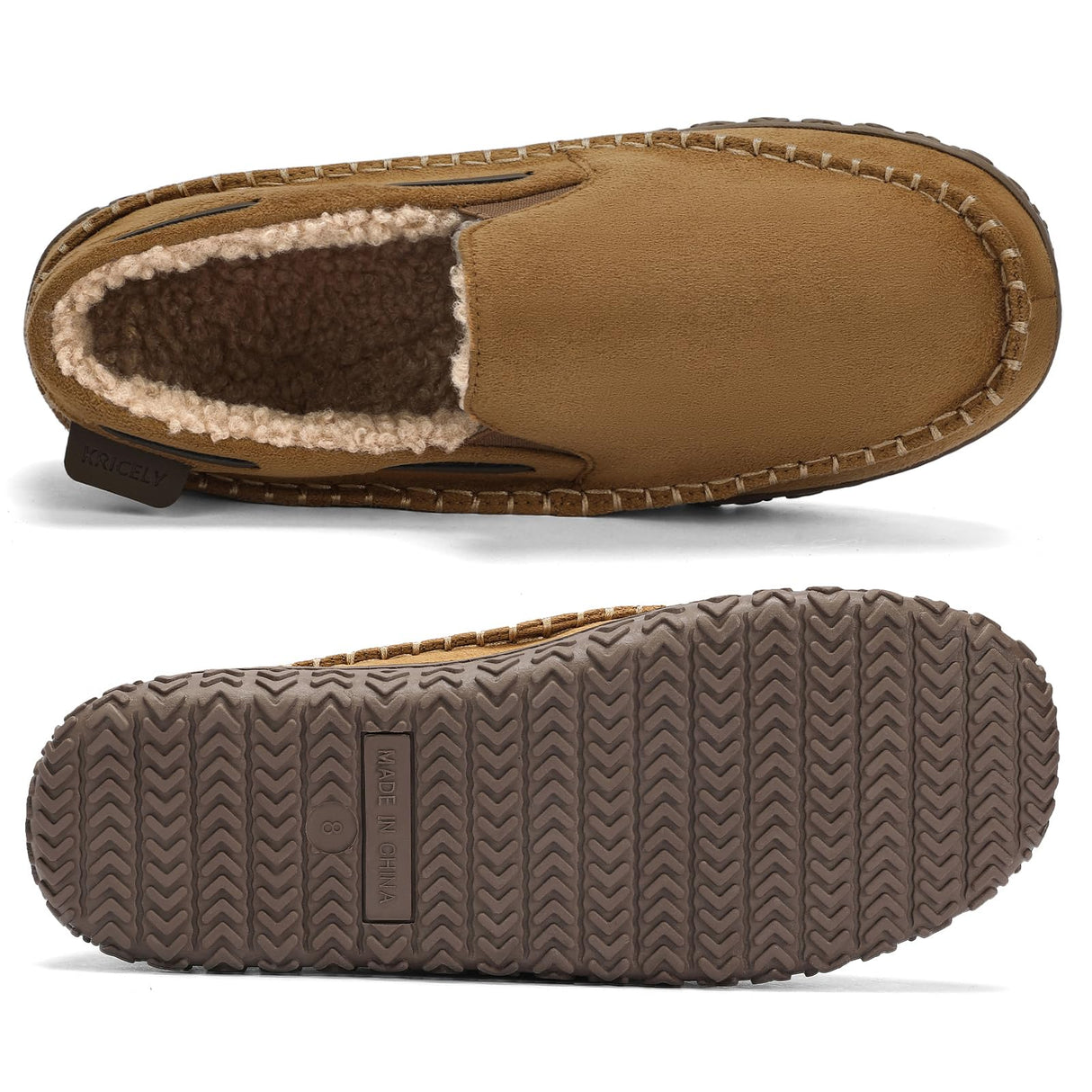 Kricely Mens Moccasin Slippers Slip On House Slippers for Men Indoor & Outdoor Warm Fuzzy Comfort Loafer Slipper Suede Moccasins Shoes